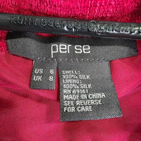 Womens Per Se Fuchsia Pink 100% Silk Textured Jacket Full Zip Pockets Size 8 - Picture 3 of 8